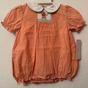 Petit Ami Orange Check Wheelbarrow Pumpkin Smocked Girls Bubble 9 Months